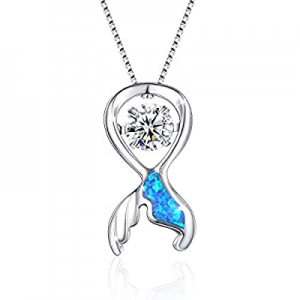 One Day Only！Dancing Heart Necklace for Women now 60.0% off , 925 Sterling Silver Created Opal Pen..