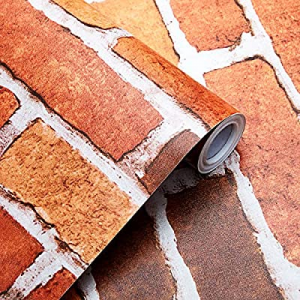 One Day Only！25.0% off SUNBABY Red Brick Wallpaper Peel and Stick Removable Wallpaper Self-Adhesiv..