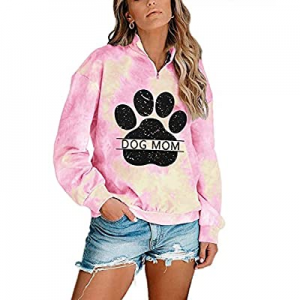 30.0% off Dog Mom Tie-dye Sweatshirts Women Funny Dog Paw Graphic Shirts Casual Pullover Long Slee..