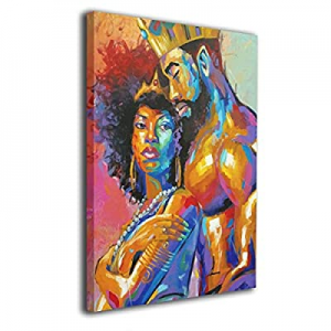 African American Lovers Couple Wall Art 12"x16" Painting Canvas Home Decor for Living Room Bedroom..