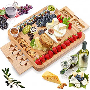 MOSONIC Bamboo Cheese Board - Charcuterie Boards Platter Serving Tray with Cutlery Knife Set now 1..