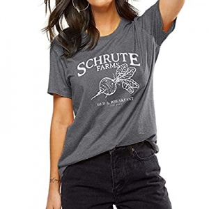 AEURPLT Womens Schrute Farms Funny Graphic Summer Casual T Shirt Tops Tees now 50.0% off 