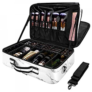 30.0% off Marble Makeup Travel Bag Large Cosmetic Bag Train Case Makeup Organizer Portable Artist ..