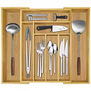 Bamboo Drawer Organizer for Kitchen now 20.0% off , Expandable Silverware Knife Drawers Dividers U..