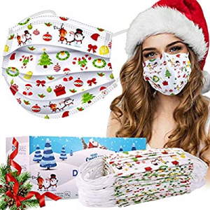 One Day Only！Disposable Face Masks, 50 Pcs Christmas Face Masks (Adult, White) now 51.0% off 