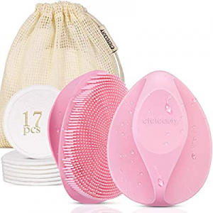 1 Silicone Face Scrubber Brush & 16 Pack Reusable Cotton Rounds, 【2021 Newest】ETEREAUTY Manual Facia