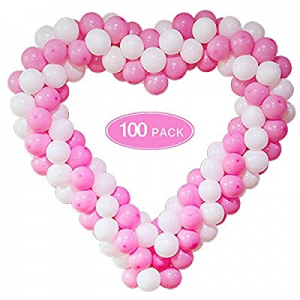 Pink White Balloon Garland Arch Kit,100 Pack 10 Inch Latex Balloons with 16 ft Strip for Party Weddi