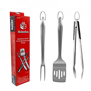 Boleefun Stainless Steel BBQ Grill Tools Set. TPR Cooking Utensil Tools. 15.75 inch Medium/Large S..