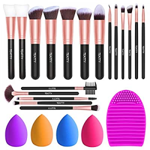 TEATTY Makeup Brushes 18 PCs Makeup Brush Set 2 PCS Silicone Face Mask Brush&4 Blender Sponge&1 Brus