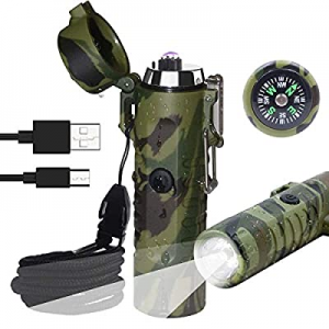Rechargeable Lighter Windproof 3 in 1 Electric Lighter with USB with LED Flashlight & Compass Lighte