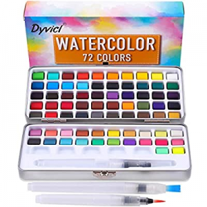 Dyvicl Watercolor Paint Set - 72 Assorted Watercolors in Gift Tin Box with Water Brushes Sketch Se..