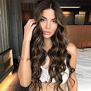 Long Wavy Wig Highlights Color Hair Synthetic Wigs for Women Middle Part Heat Resistant Wig for Dail