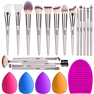 TEATTY Makeup Brushes 18 PCs Makeup Brush Set 2 PCS Silicone Face Mask Brush&4 Blender Sponge&1 Brus