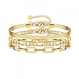 One Day Only！Gold Bracelets for Women now 80.0% off , 14K Gold Plated Adjustable Dainty Layered Pa..