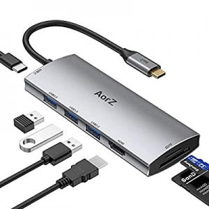 USB C Hub, USB Hub to HDMI Multiport AorZ USB C Dongle Adapter 7 in 1 with 4K HDMI Output,3 USB 3.0 