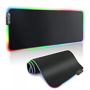 Large RGB Gaming Mouse Pad - REAWUL 14 Modes Oversized Glowing Led Extended Mousepad, Anti-Slip Rubb