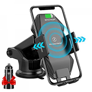 Flashda Wireless Car Charger Mount, 15W Qi Fast Auto Clamping Car Charger Mount, Dashboard Air Vent 