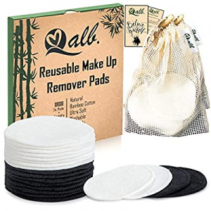 Qalb Reusable Cotton Rounds (24 Pads) | Organic Makeup Remover Pad and Deep Cleansing Facial Wipes |