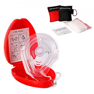 Medical First Aid CPR Mask for Adult/Kids — Hard Case with Wrist Strap, Gloves, Wipes and 2 Keychain