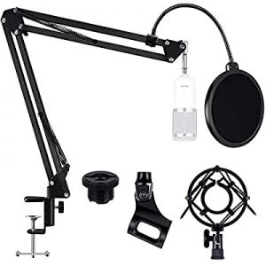 One Day Only！Microphone Stand Adjustable Suspension Boom Scissor Arm Stand with Pop Filter now 50...