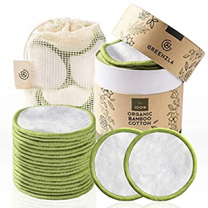 Greenzla Reusable Makeup Remover Pads (20 Pack) With Washable Laundry Bag And Round Box for Storage