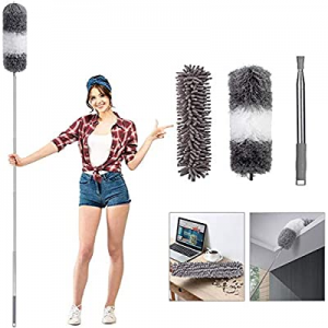Telescoping Microfiber Duster for Cleaning, 100" Extension Pole Cobweb Duster, Detachable Bendable H