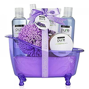 Deluxe Lavender Spa Gift Basket for Women. Natural Lavender Bath Gift Basket for Relaxing at Home Sp