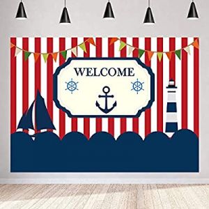 Nautical Backdrop for Party Photography MEETSIOY Nautical Theme Party Decorations 7x5ft Red White St