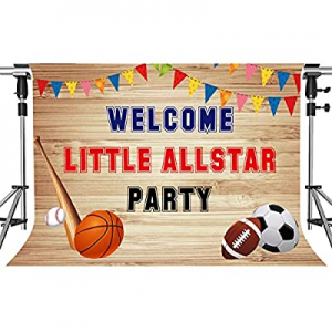 Little Allstar Party Backdrop for Photography MEETSIOY Basketball Football Baseball Rugby Boy Player