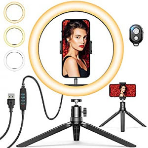 10" Selfie Ring Light with Tripod Stand & Phone Holder, GPEESTRAC Desk Beauty Circle LED Ringlight f