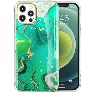 Tenpon iPhone 12 Case, iPhone 12 Pro Case, Gold Sparkle Glitter Green Marble Cute Clear Design Case