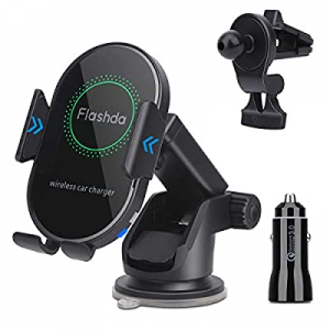 [Upgraded Chip] Flashda Wireless Car Charger, 15W Qi Fast Auto Clamping Car Charger Mount, Phone Car