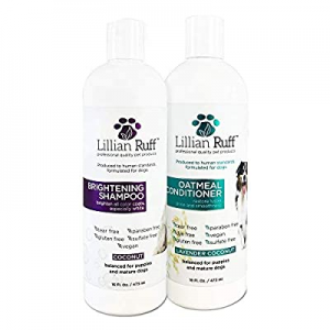 Lillian Ruff Brightening & Whitening Shampoo For Dogs – Safe for Cats - Tear Free Coconut Scent With