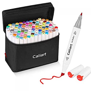 One Day Only！30.0% off Caliart 100 Colors Artist Alcohol Markers Dual Tip Art Markers Twin Sketch ..