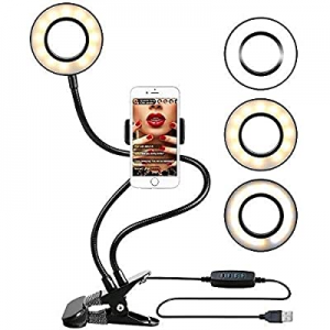 Selfie Ring Light with Cell Phone Holder, 3 Light 10 Level Brightness, Adjustment Selfie Ring Light