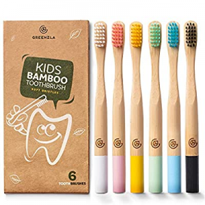 Greenzla Kids Bamboo Toothbrushes (6 Pack) | BPA Free Soft Bristles Toothbrushes | Eco-Friendly, Nat
