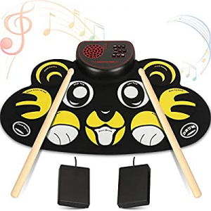 YUOIOYU Electronic Drum Set - 9 Pad Flexible Roll Up Drum Kit Practice Pad with Foot Pedals, Built i
