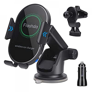 [Upgraded Chip] Flashda Wireless Car Charger, 15W Qi Fast Auto Clamping Car Charger Mount, Phone Car
