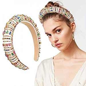 Rhinestone Headband for Women Bejewelled Diamond Padded Hairband Bridal Elegant Wedding Wide Hair Ho