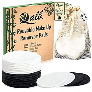 Qalb Reusable Cotton Rounds (16 Pads) | Organic Makeup Remover Pad and Deep Cleansing Facial Wipes |
