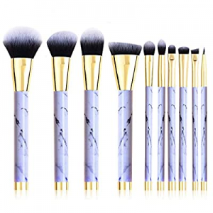 Makeup Brushes Set, 10pcs Professional Marble Pattern Makeup Brushes with Blush Foundation Highlight