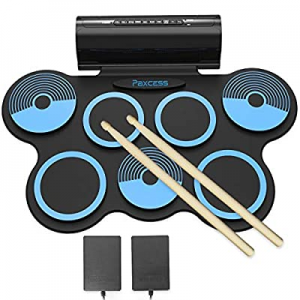 PAXCESS Electronic Drum Set 7 Pads Roll-up Practice Electric Drum for Kids with Headphones Jack, Bui