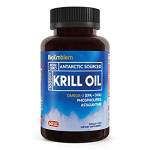 BioEmblem Antarctic Krill Oil Supplement | 1000mg | Omega-3 Oil with High Levels of EPA + DHA, Astax