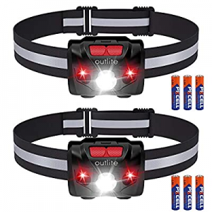 outlite 2 Pack LED Headlamp Flashlight with AAA Battery, Reflective Strip Head Lamp with Dual Switch