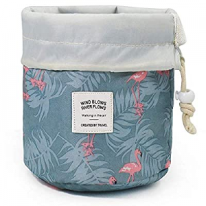 Hanging Travel Toiletry Bag Cosmetic Make up Organizer (Round Blue Flamingo)