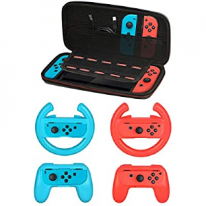 Accessories Kit for Nintendo Switch Games Starter, 2X Steering Wheel, 2X Grip Kit, 1x Travel Carry C