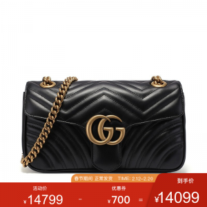 立减CNY￥700,GUCCI 古驰女包 女士GG MARMONT系列牛皮单肩斜跨包 黑色443497 DTDIT 1000