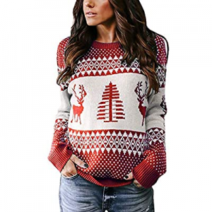 Umeko Womens Ugly Christmas Sweater Cute Reindeer Tree Knit Casual Loose Pullover Jumper now 65.0%..