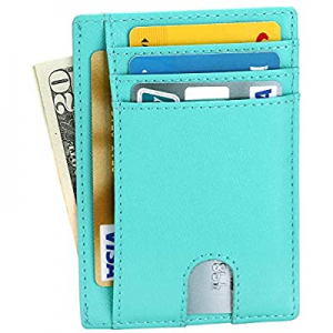 One Day Only！EKCIRXT Womens Slim RFID Blocking Credit Card Holder， Minimalist Leather Front Pocket..