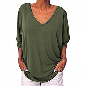 Women Long Sleeve V Neck T Shirt Casual Loose Sweatshirt Tops Tunic Solid Color Blouse now 30.0% o..